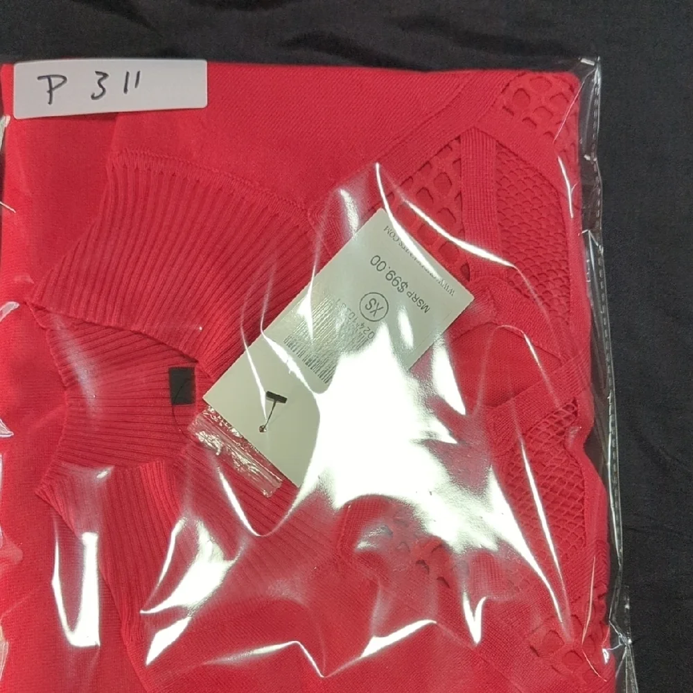 Cyrus Vibrant Red Knit Top with Mesh Accents
